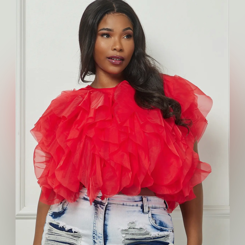 Vibrant Red Ruffle Blouse